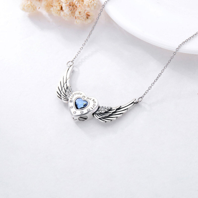 Sterling Silver Angel Wing & Heart Urn Necklace for Ashes with Engraved Word-4