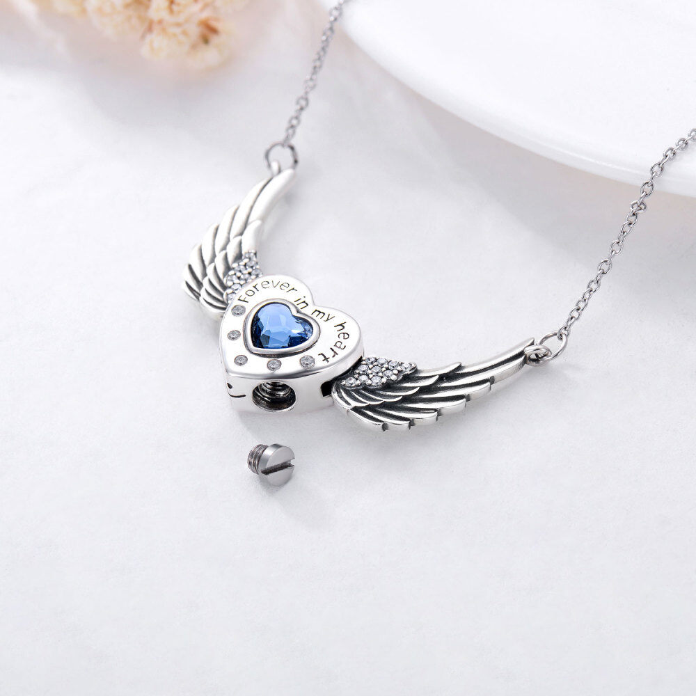 Sterling Silver Angel Wing & Heart Urn Necklace for Ashes with Engraved Word-5