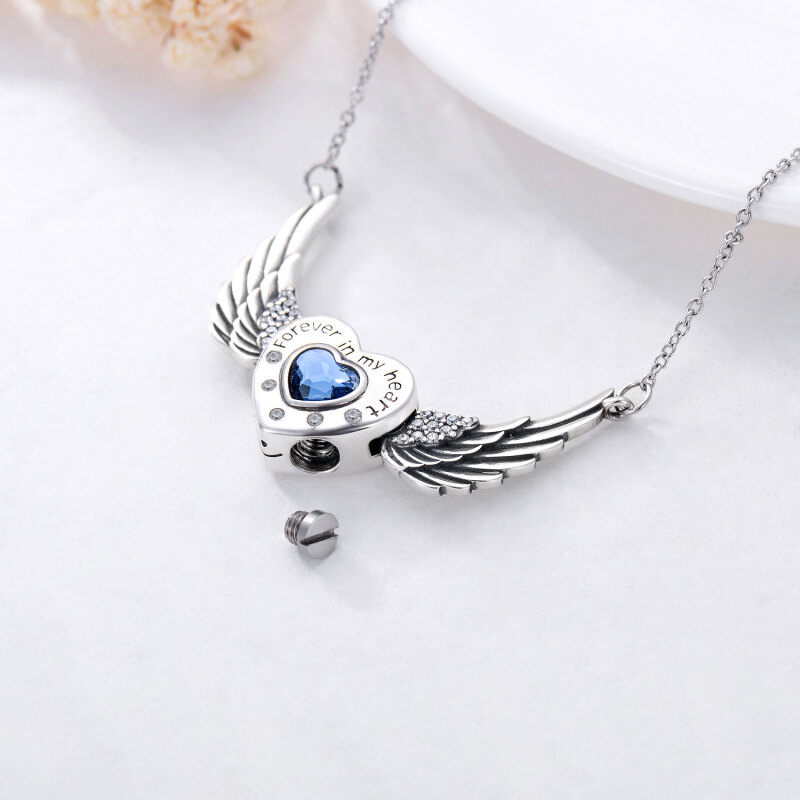 Sterling Silver Angel Wing & Heart Urn Necklace for Ashes with Engraved Word-5