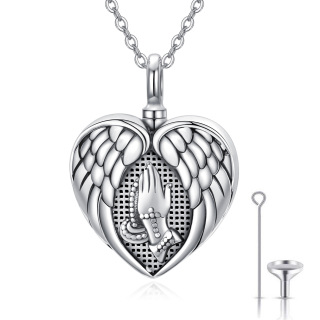 Sterling Silver Angel Wing & Heart Urn Necklace for Ashes-38