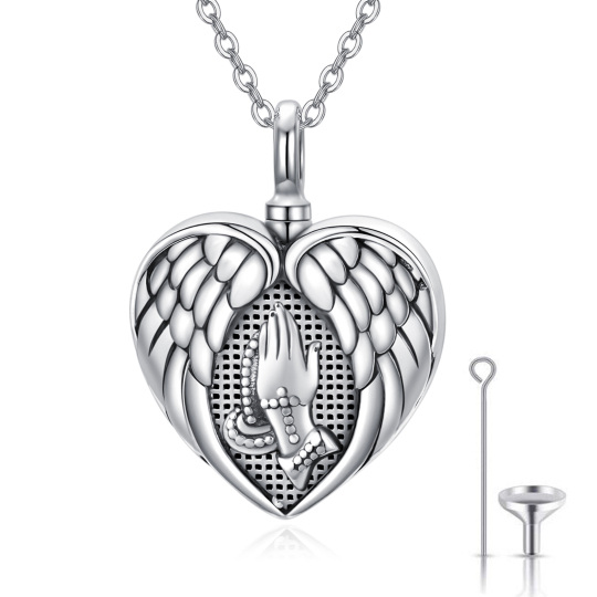 Sterling Silver Angel Wing & Heart Urn Necklace for Ashes