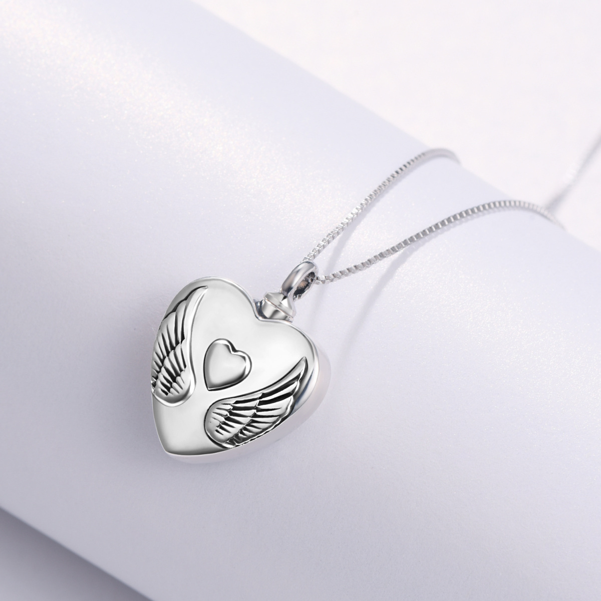 Sterling Silver Angel Wing & Heart Urn Necklace for Ashes with Engraved Word-4