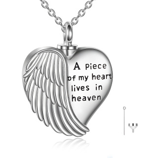 Sterling Silver Angel Wing Heart Urn Necklace For Ashes Engraved A Piece Of My Heart Is In Heaven-51