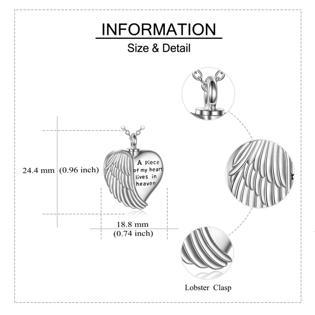 Sterling Silber Engel Flügel Herz Urne Halskette für Asche graviert Ein Stück von meinem Herzen ist im Himmel-6