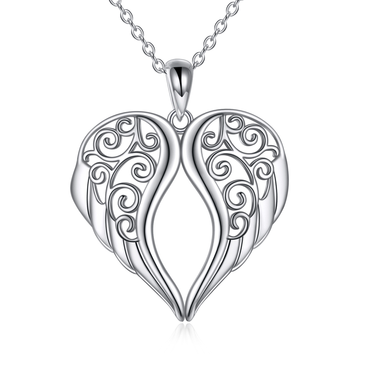 Sterling Silver Angel Wing Pendant Necklace-1