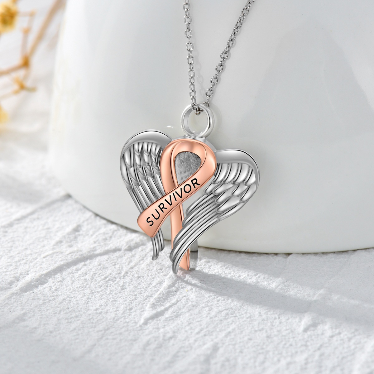 Sterling Silver Angel Wing Pendant Necklace-3