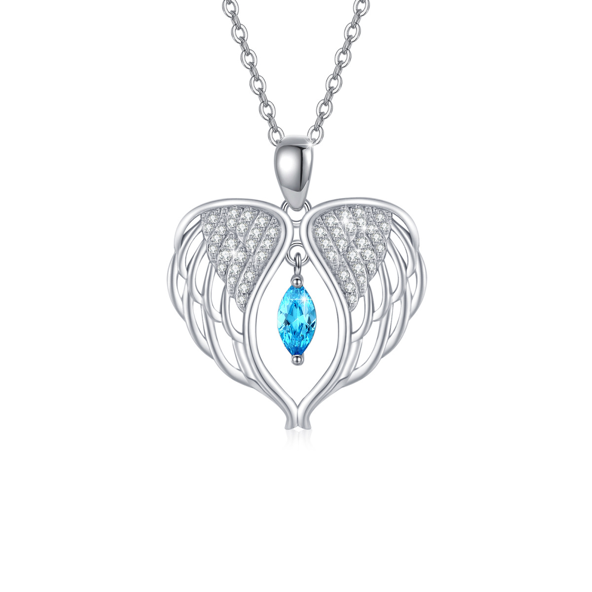 Plata de ley Cubic Zirconia Angel Wing Collar Colgante-1