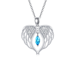 Sterling Silver Cubic Zirconia Angel Wing Pendant Necklace-5