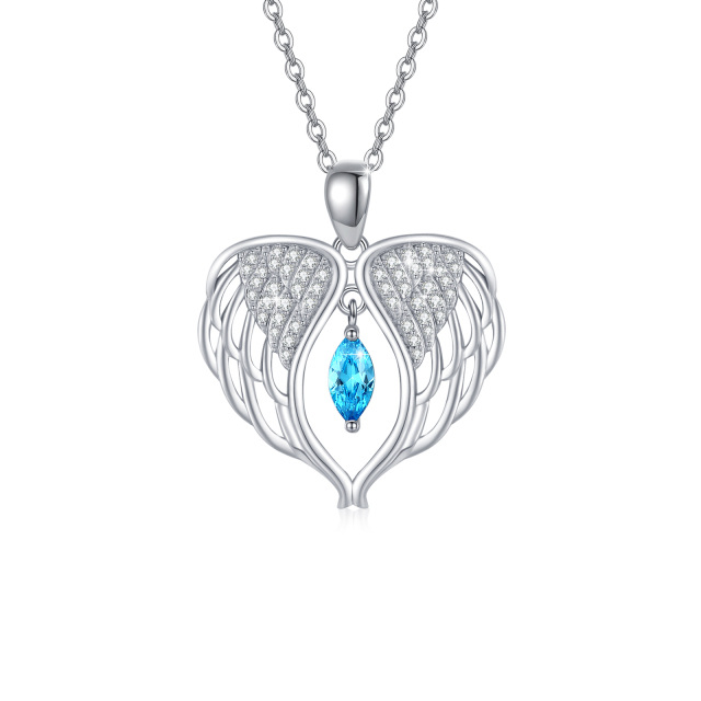 Sterling Silver Cubic Zirconia Angel Wing Pendant Necklace-4