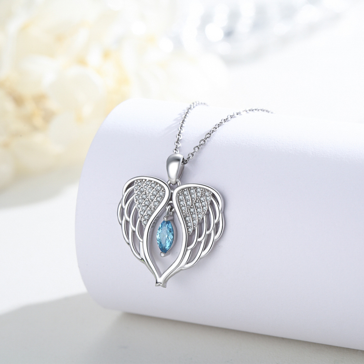 Plata de ley Cubic Zirconia Angel Wing Collar Colgante-4