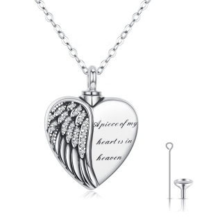 Sterling Silver Angel Wing A Piece of My Heart is in Heaven Urn Necklace for Ashes-3