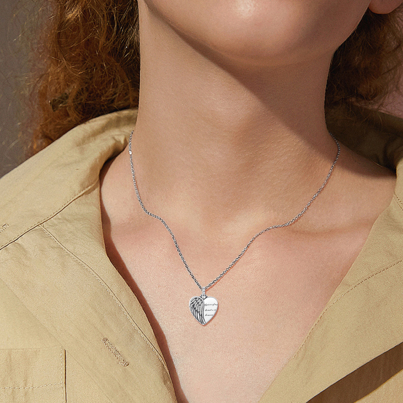 Sterling Silver Angel Wing A Piece of My Heart is in Heaven Urn Necklace for Ashes-2