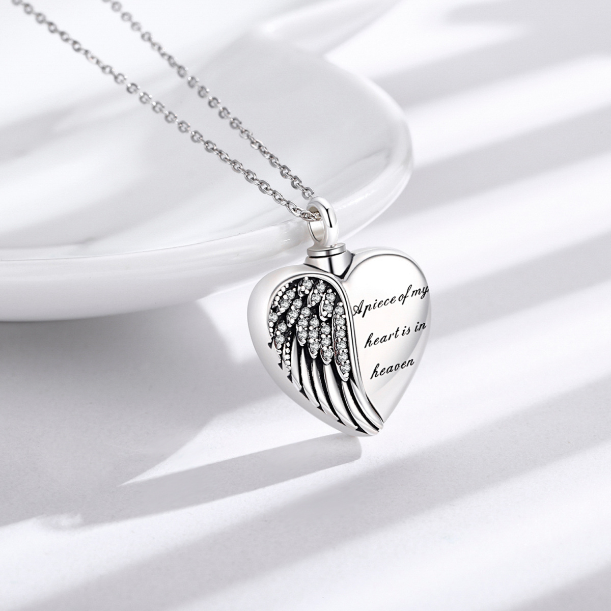 Sterling Silver Angel Wing A Piece of My Heart is in Heaven Urn Necklace for Ashes-4