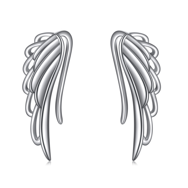 Sterling Silver Angel Wing Stud Earrings-1