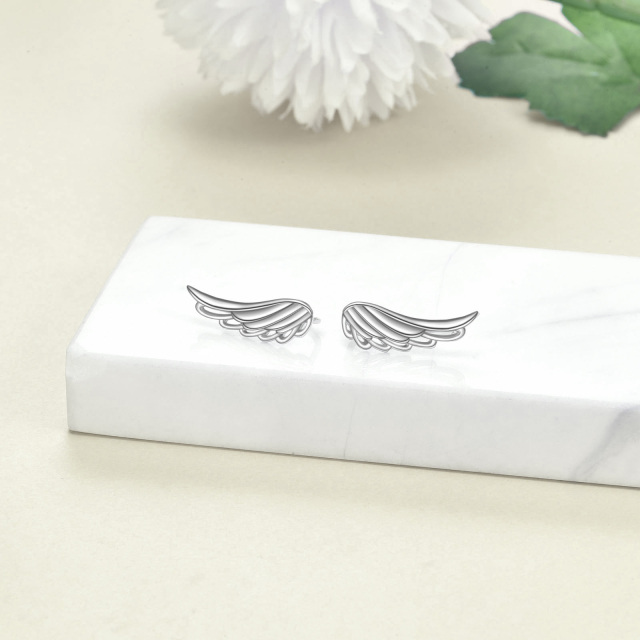 Sterling Silver Angel Wing Stud Earrings-3