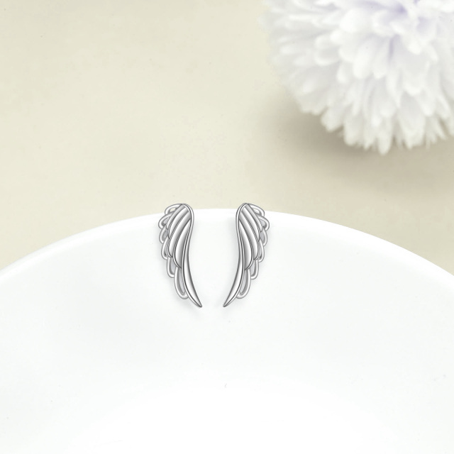 Sterling Silver Angel Wing Stud Earrings-4