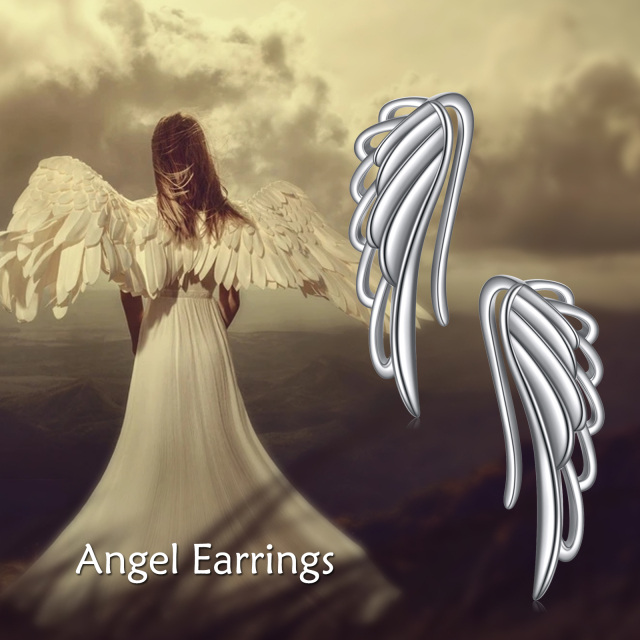 Sterling Silver Angel Wing Stud Earrings-5