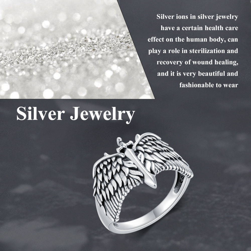 Bague épée en argent sterling avec ailes d'ange pour homme-6