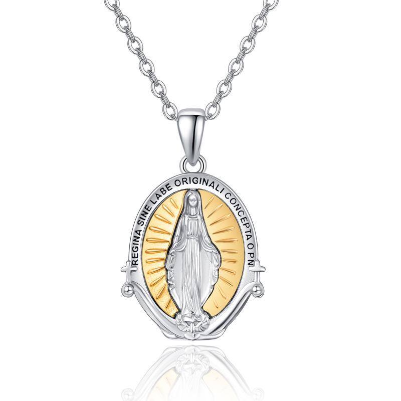 Collana con ciondolo a forma di ala d'angelo e Vergine Maria in argento sterling-1