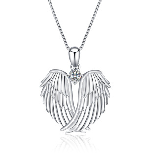 Sterling Silver Cubic Zirconia Angel Wings & Birthstone Pendant Necklace-5