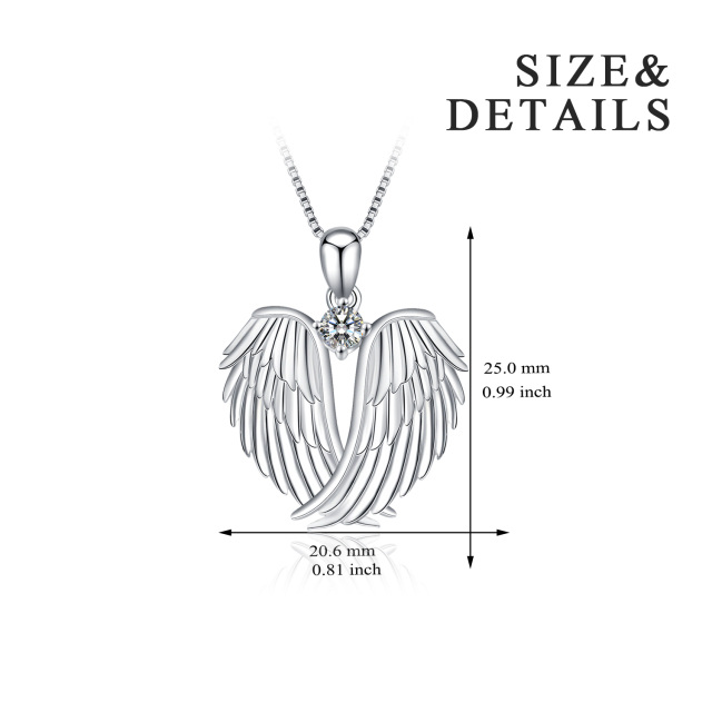 Sterling Silver Cubic Zirconia Angel Wings & Birthstone Pendant Necklace-5