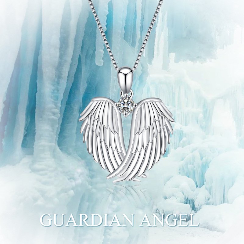 Sterling Silver Cubic Zirconia Angel Wings & Birthstone Pendant Necklace-5