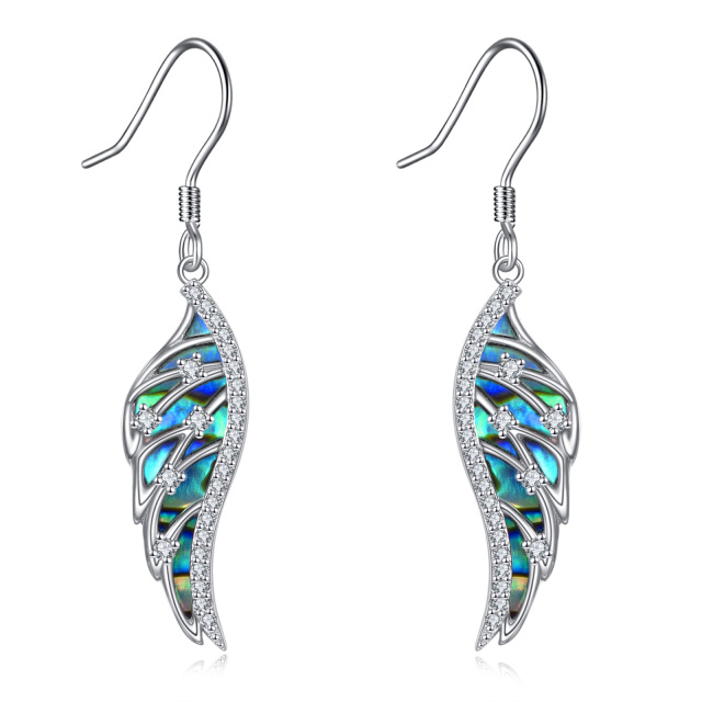 Sterling Silver Angel Wings Drop Earrings-1