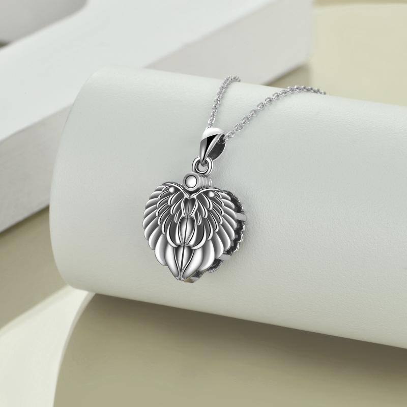 Collana per urna con ali d'angelo e cuore in argento sterling per le ceneri con parola incisa-3