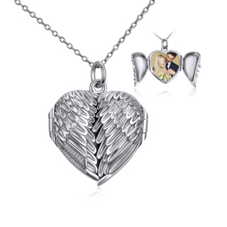 Sterling Silver Angel Wings Heart Personalized Photo Locket Necklace-15