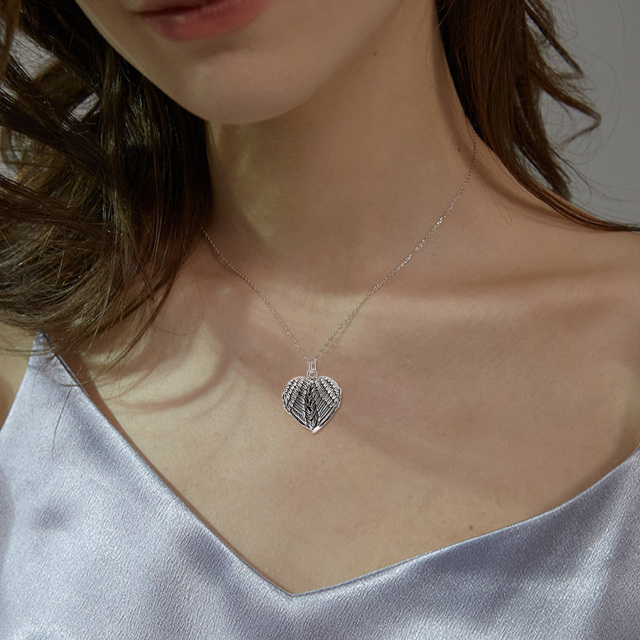 Collier en argent sterling avec pendentif photo personnalisé Ailes d'ange et coeur-2