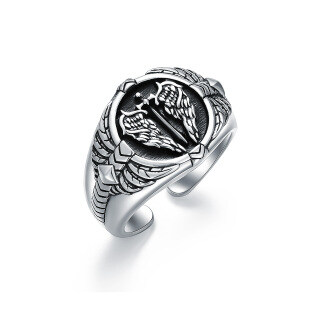 Sterling Silver Angel Wings Open Ring for Men-25