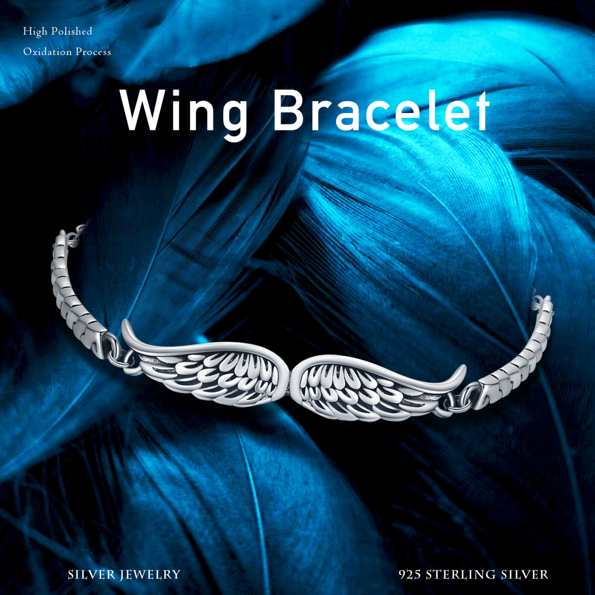 Sterling Silver Angel Wings Pendant Bracelet-5