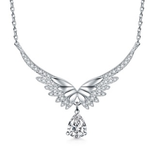 Sterling Silver Cubic Zirconia Angel Wings Pendant Necklace-37