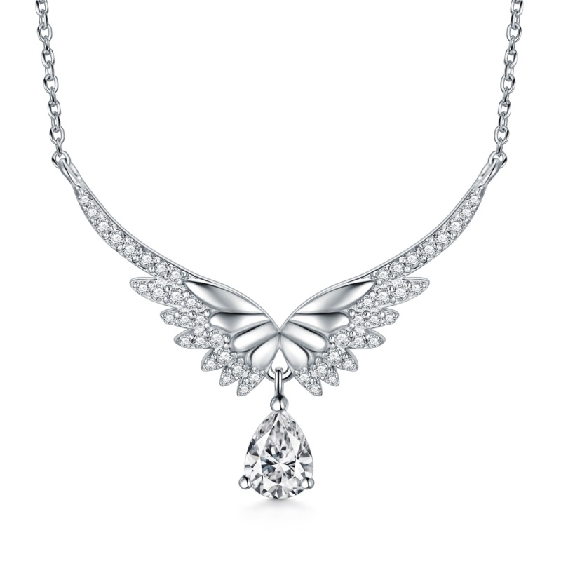 Sterling Silver Cubic Zirconia Angel Wings Pendant Necklace-9