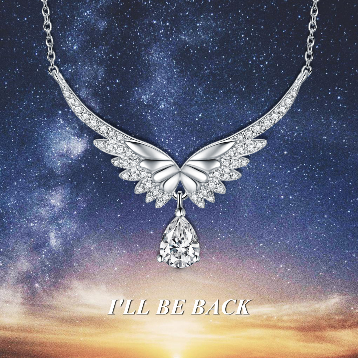 Sterling Silver Cubic Zirconia Angel Wings Pendant Necklace-5