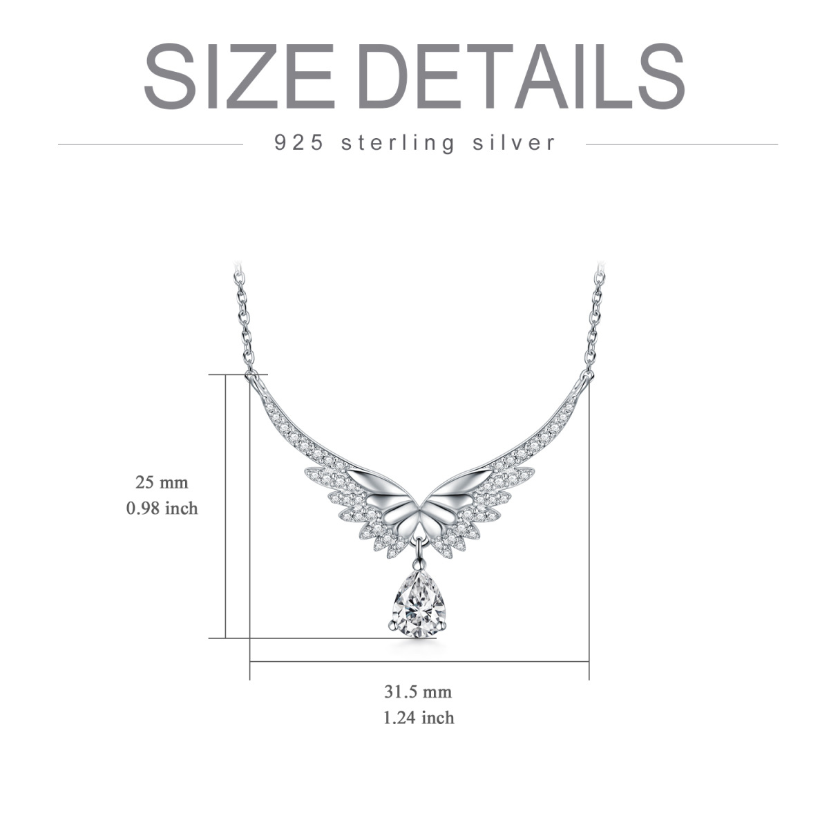 Sterling Silver Cubic Zirconia Angel Wings Pendant Necklace-6