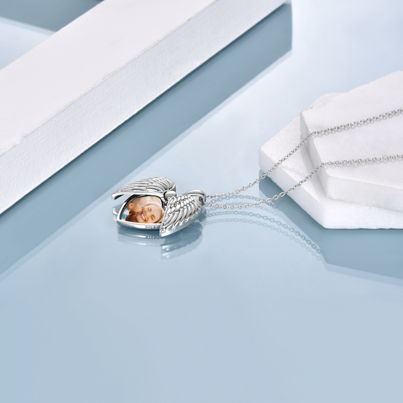 Sterling Silver Angel Wings Personalized Photo Locket Necklace with Engraved Word-3