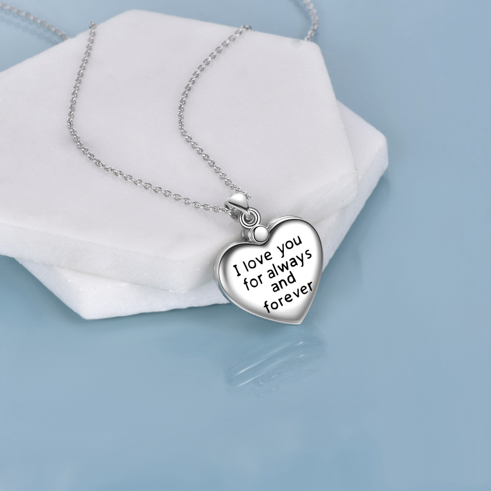 Sterling Silver Angel Wings Personalized Photo Locket Necklace with Engraved Word-4