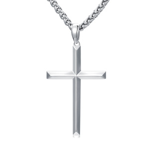 Sterling Silver Angular Cross Pendant Necklace for Men-3