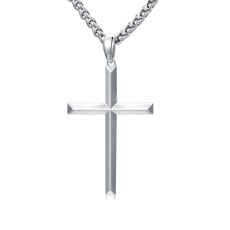 Sterling Silver Angular Cross Pendant Necklace for Men