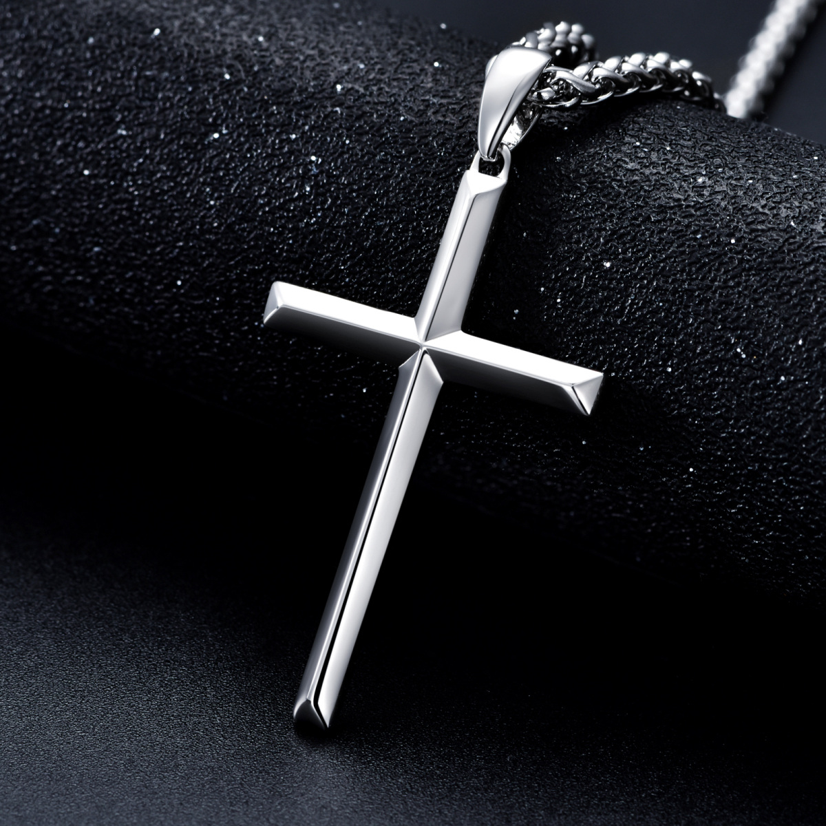 Sterling Silver Angular Cross Pendant Necklace for Men-3