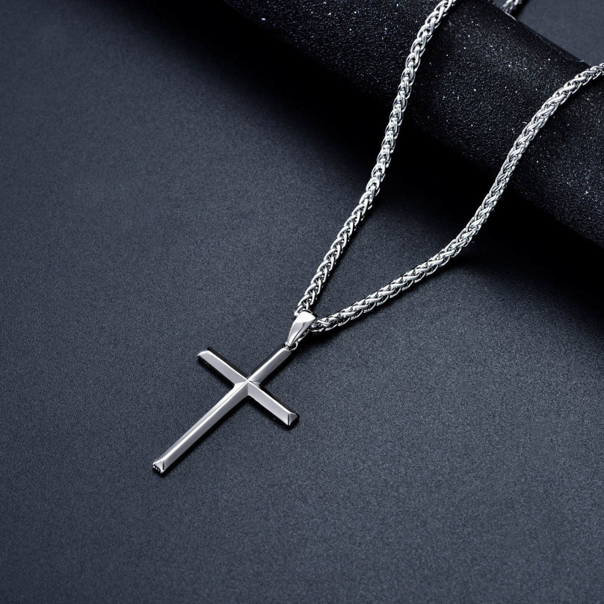 Sterling Silver Angular Cross Pendant Necklace for Men-4