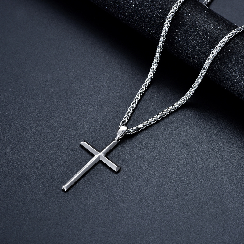 Sterling Silver Angular Cross Pendant Necklace for Men-4