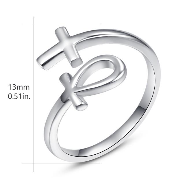 Anello aperto Ankh e Croce in argento sterling-5