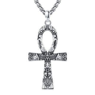 Sterling Silver Ankh Egyptian Runes Amulet Pendant Necklace for Men-3