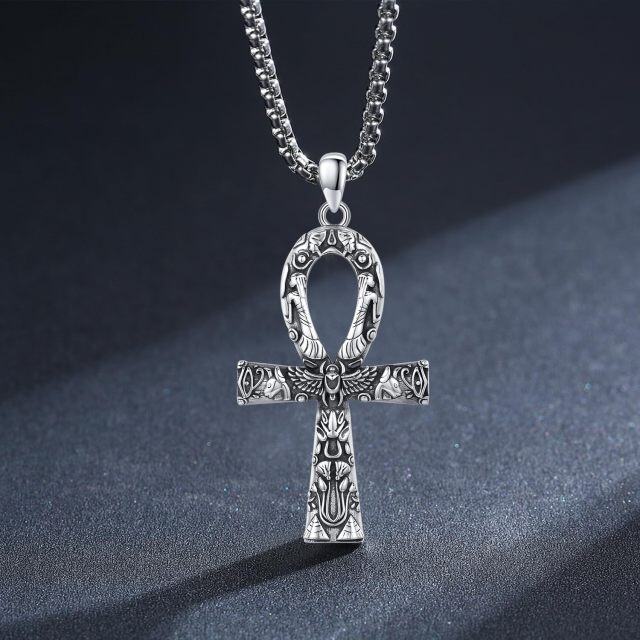 Sterling Silver Ankh Egyptian Runes Amulet Pendant Necklace for Men-4