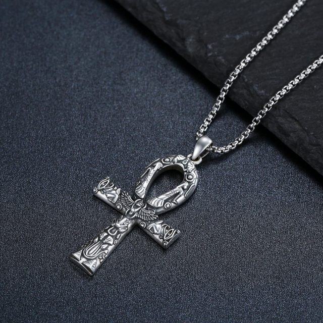 Collier pendentif amulette en argent sterling avec runes égyptiennes Ankh pour homme-5