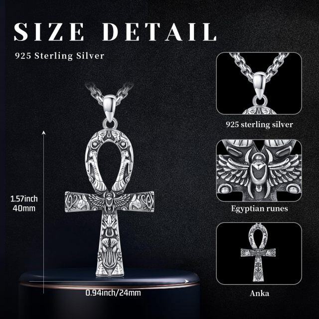 Collier pendentif amulette en argent sterling avec runes égyptiennes Ankh pour homme-6