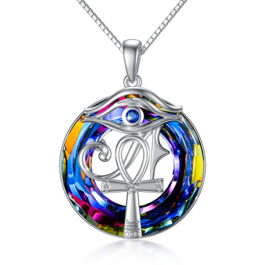 Collana con ciondolo di cristallo Ankh e Occhio di Horus in argento sterling