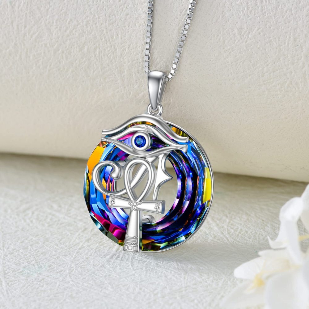 Collier en argent sterling avec pendentif Ankh et œil d'Horus en cristal-3